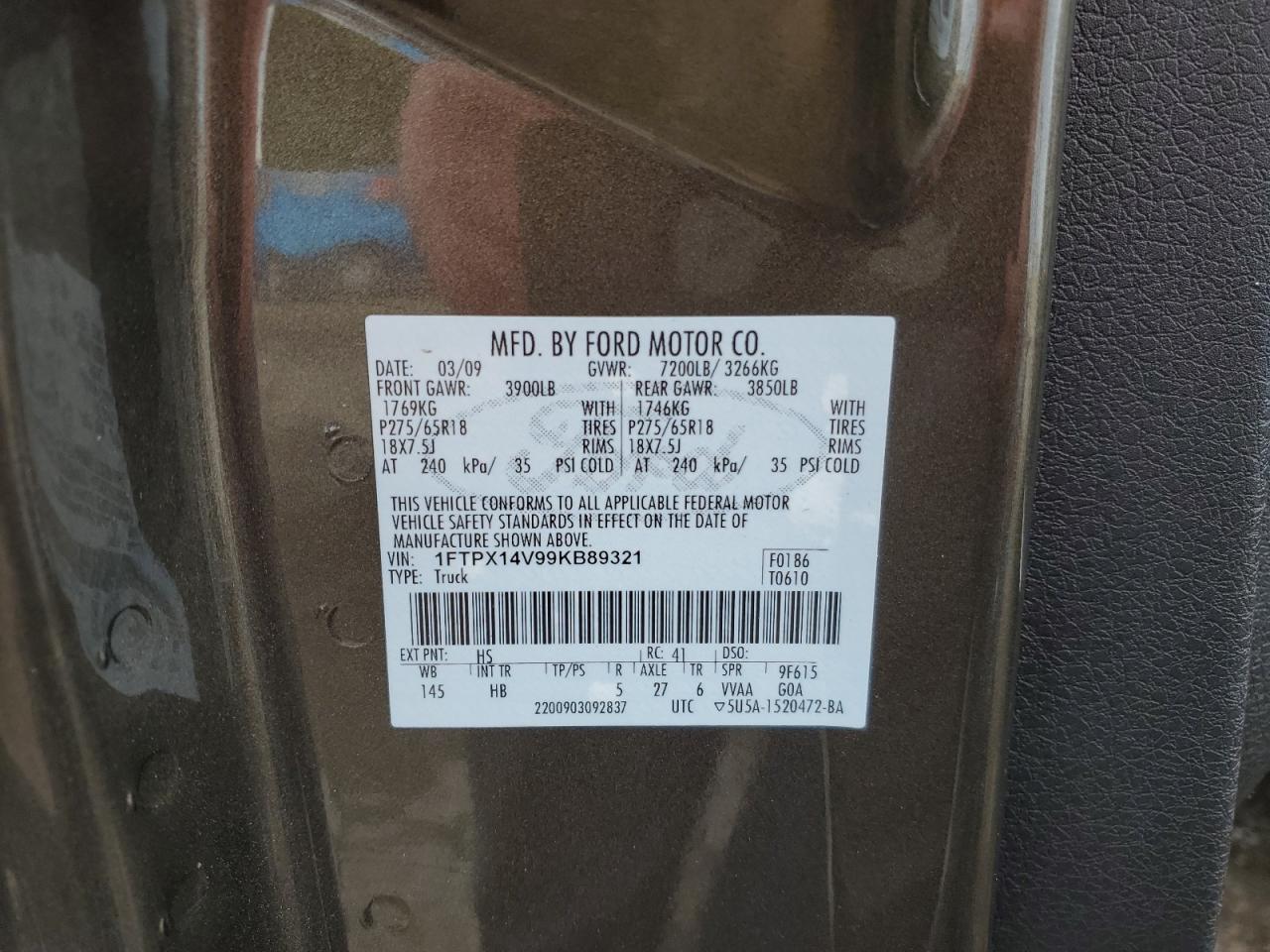 1FTPX14V99KB89321 2009 Ford F150 Super Cab