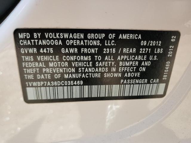 2013 Volkswagen Passat Se VIN: 1VWBP7A36DC035469 Lot: 59335314