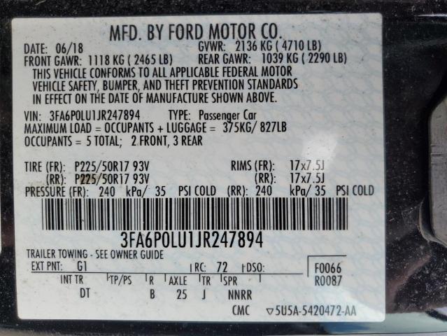 VIN 3FA6P0LU1JR247894 2018 Ford Fusion, Se Hybrid no.12