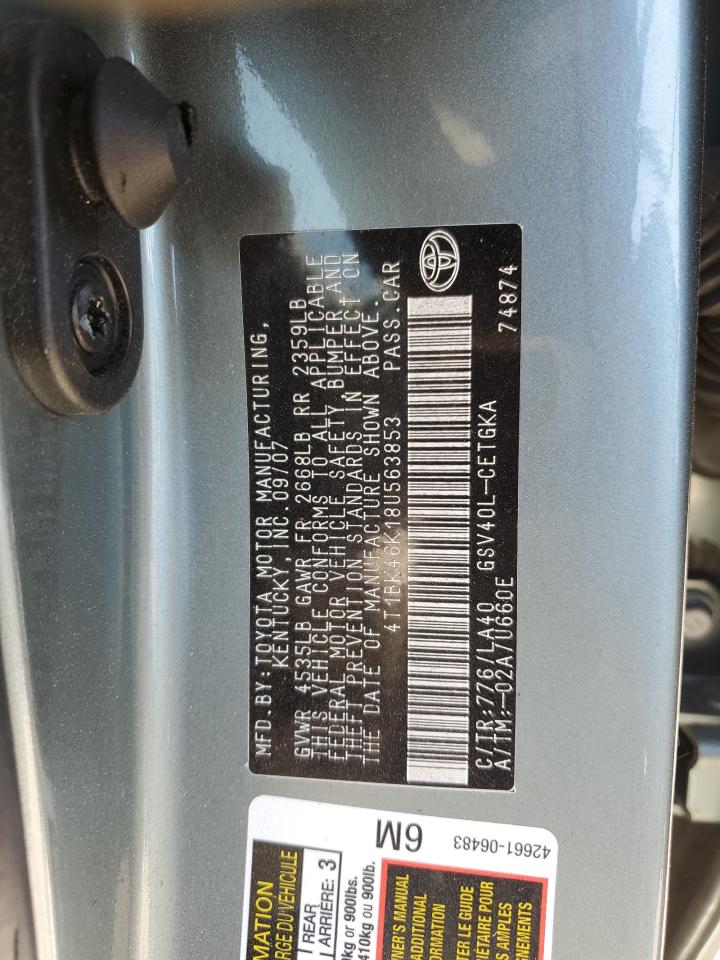 4T1BK46K18U563853 2008 Toyota Camry Le