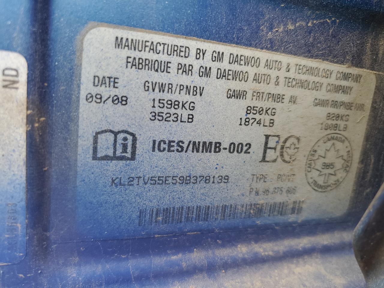 KL2TV55E59B378139 2009 Pontiac G3 Wave