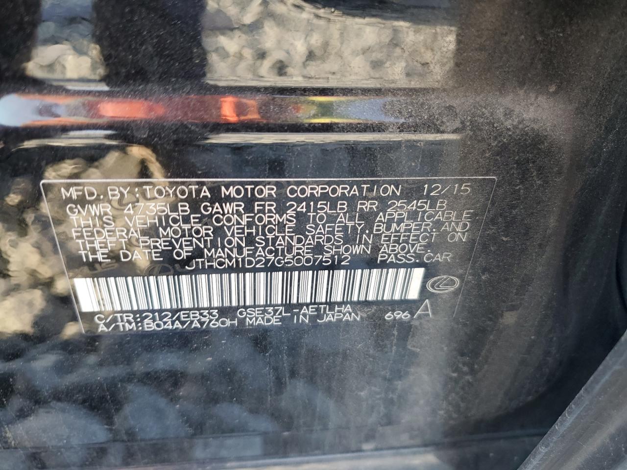 JTHCM1D27G5007512 2016 Lexus Is 300