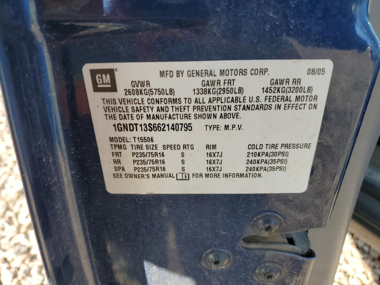 1GNDT13S662140795 2006 Chevrolet Trailblazer Ls