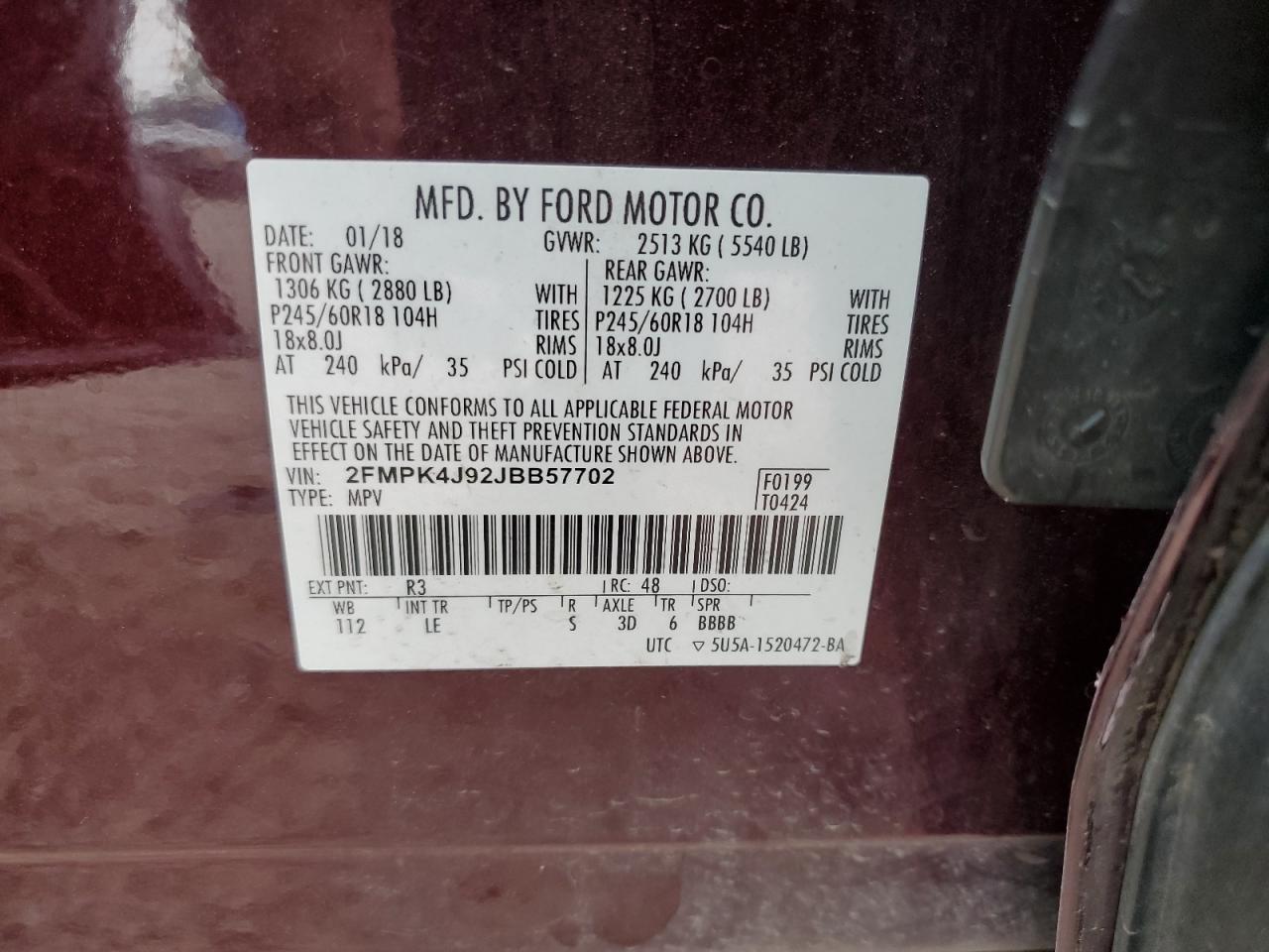 2FMPK4J92JBB57702 2018 Ford Edge Sel