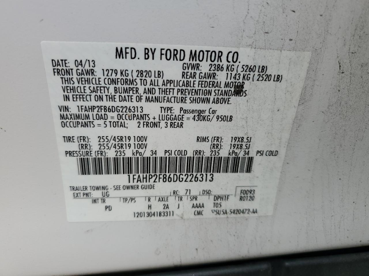 1FAHP2F86DG226313 2013 Ford Taurus Limited