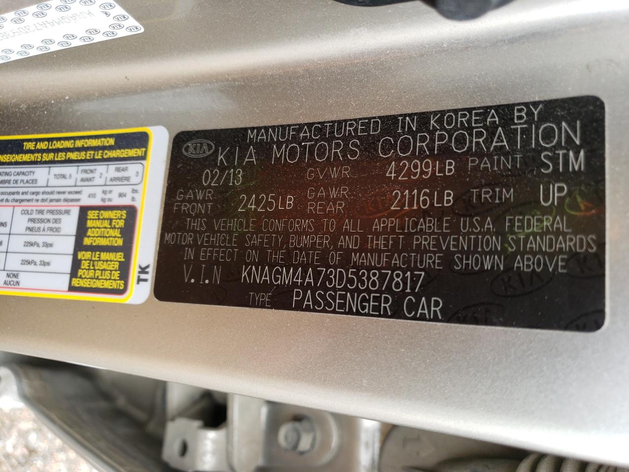 KNAGM4A73D5387817 2013 Kia Optima Lx