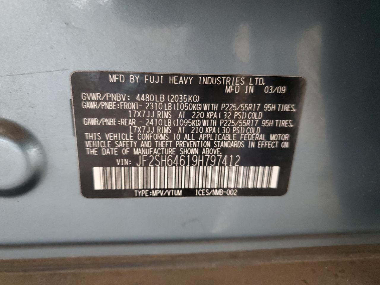 JF2SH64619H797412 2009 Subaru Forester 2.5X Limited