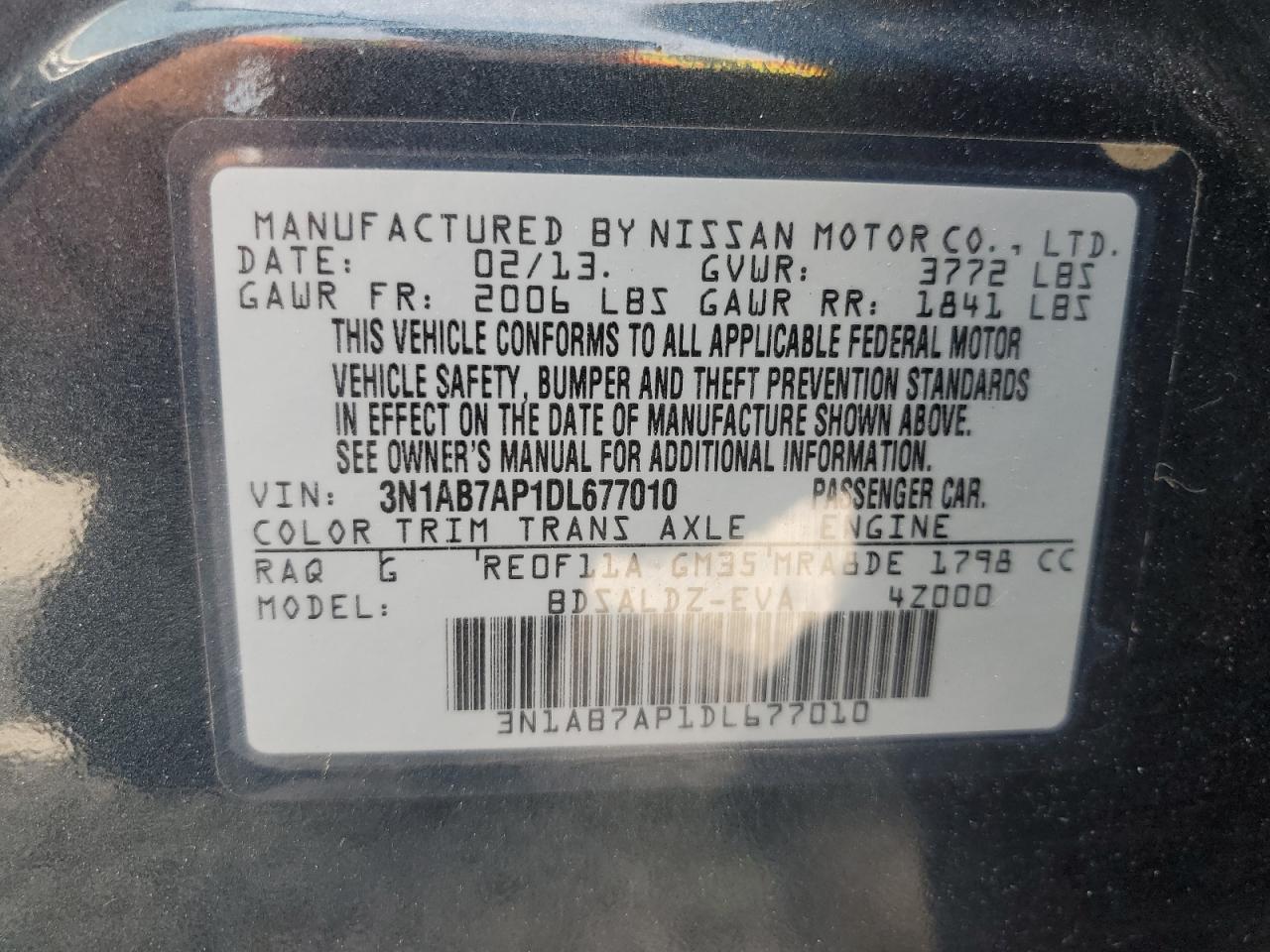 2013 Nissan Sentra S vin: 3N1AB7AP1DL677010