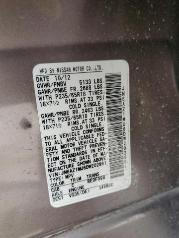 2013 Nissan Murano S VIN: JN8AZ1MU6DW202961 Lot: 61422984