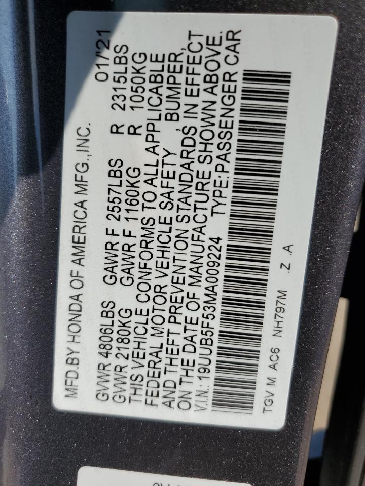 19UUB5F53MA009224 2021 Acura Tlx Tech A