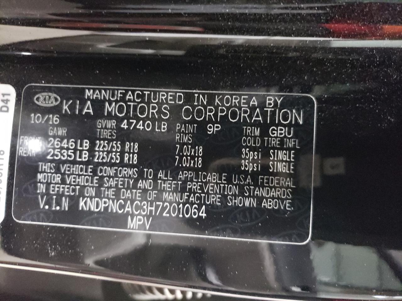 KNDPNCAC3H7201064 2017 Kia Sportage Ex