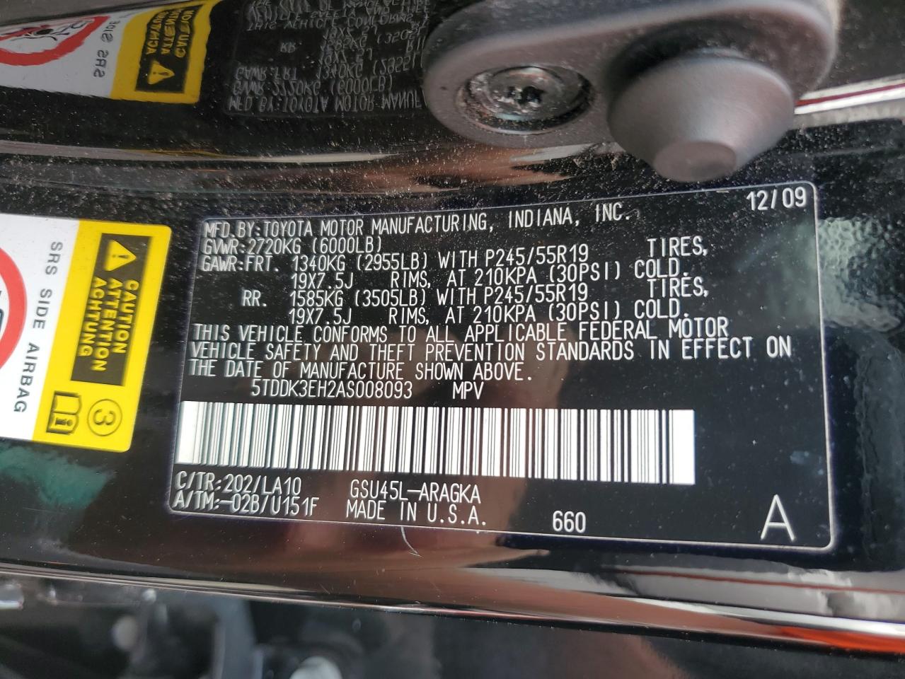 5TDDK3EH2AS008093 2010 Toyota Highlander Limited