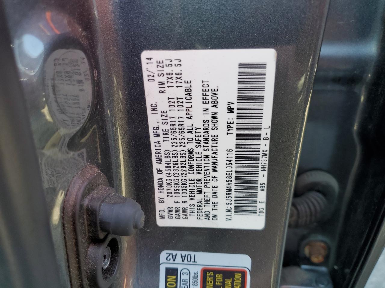 5J6RM4H58EL054116 2014 Honda Cr-V Ex