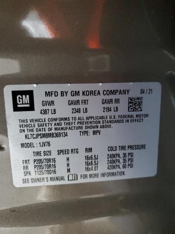 2021 Chevrolet Trax 1Lt VIN: KL7CJPSM8MB369134 Lot: 56957824