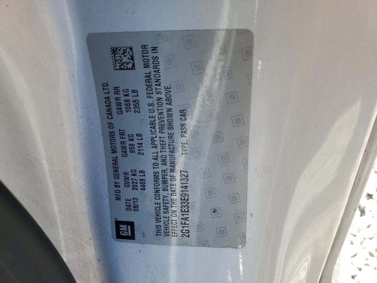 2G1FA1E33E9141327 2014 Chevrolet Camaro Ls