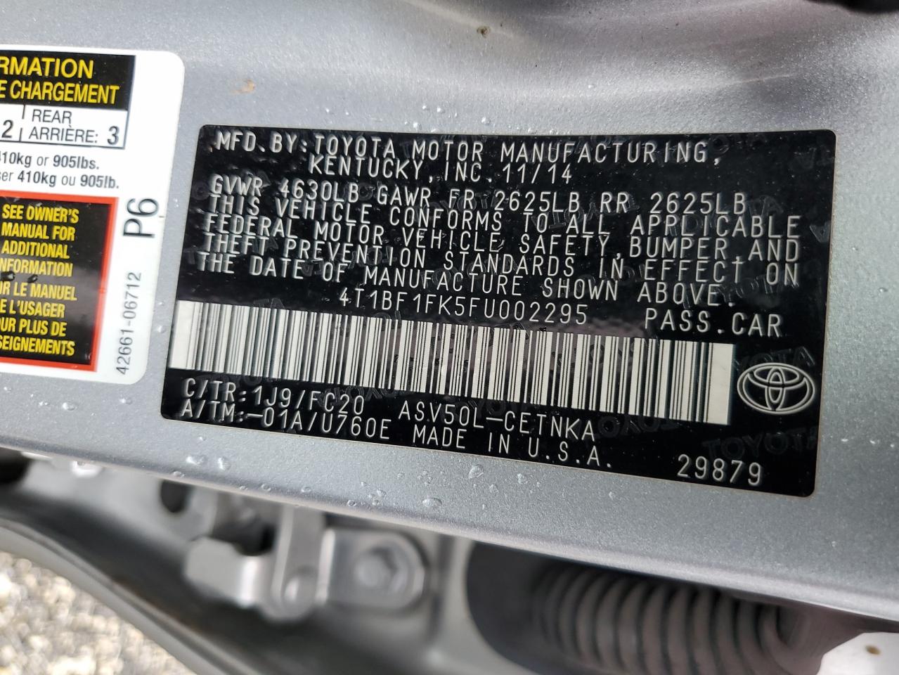 4T1BF1FK5FU002295 2015 Toyota Camry Le