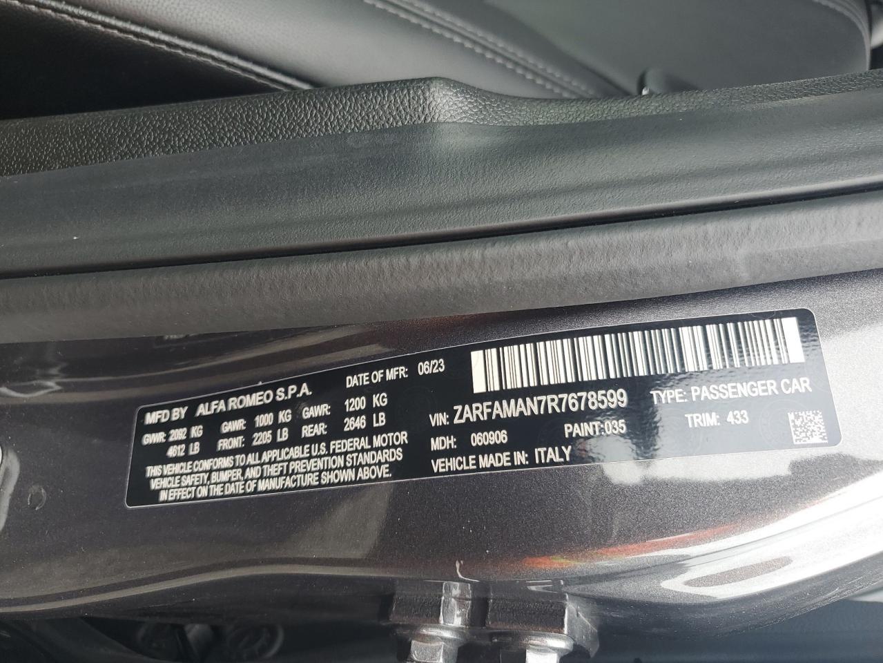 ZARFAMAN7R7678599 2024 Alfa Romeo Giulia Sprint