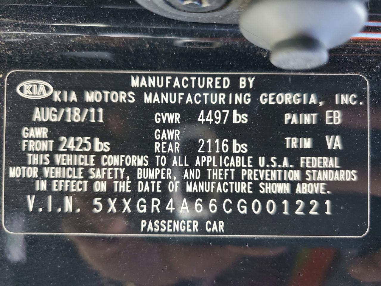 5XXGR4A66CG001221 2012 Kia Optima Sx