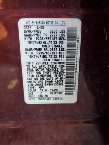 2009 Nissan Murano S VIN: JN8AZ18W89W130888 Lot: 58910814