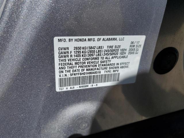 2017 Honda Pilot Elite VIN: 5FNYF6H01HB048516 Lot: 58330944