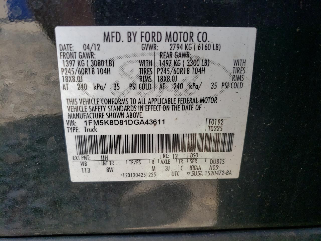 1FM5K8D81DGA43611 2013 Ford Explorer Xlt