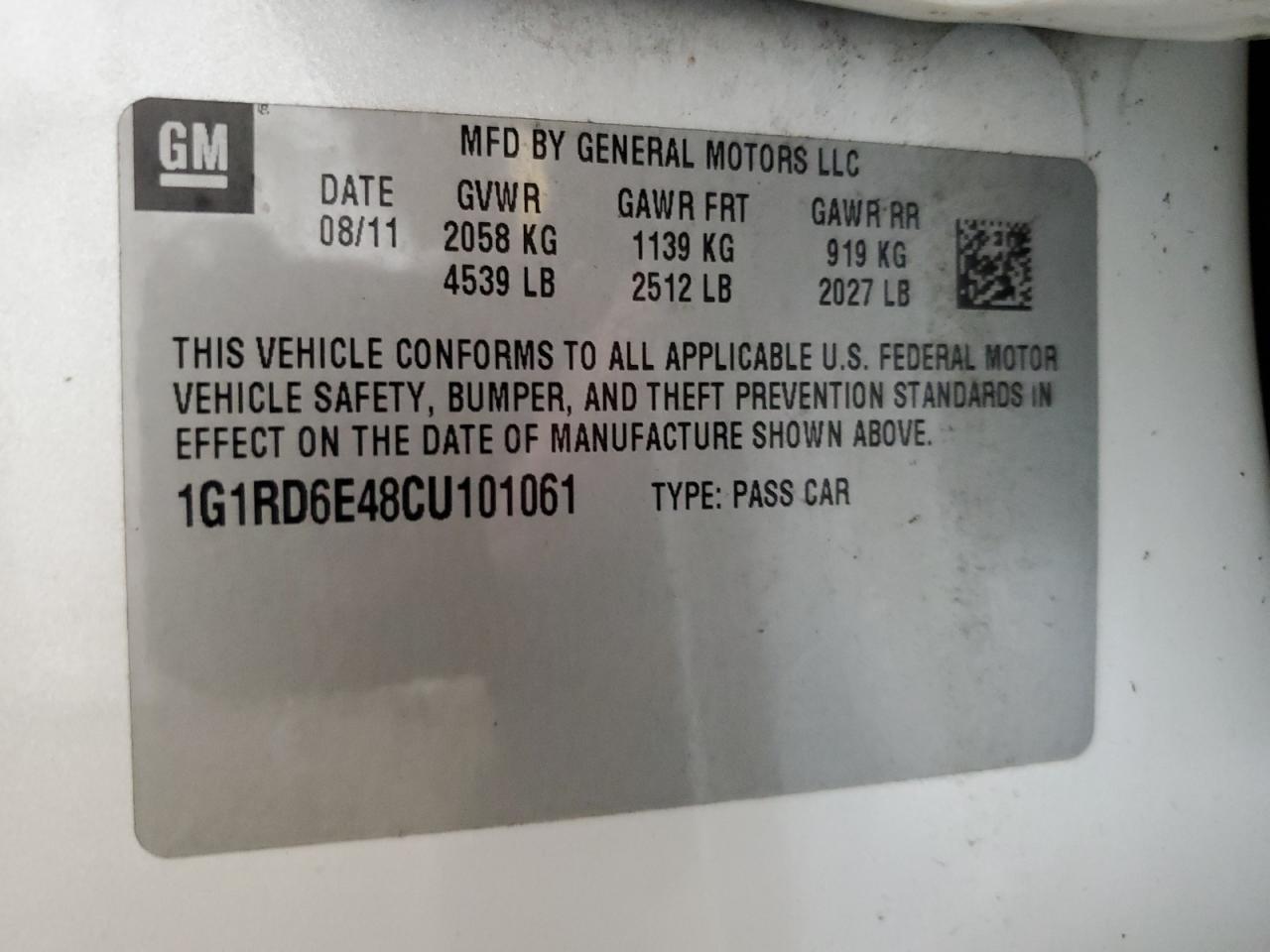 1G1RD6E48CU101061 2012 Chevrolet Volt