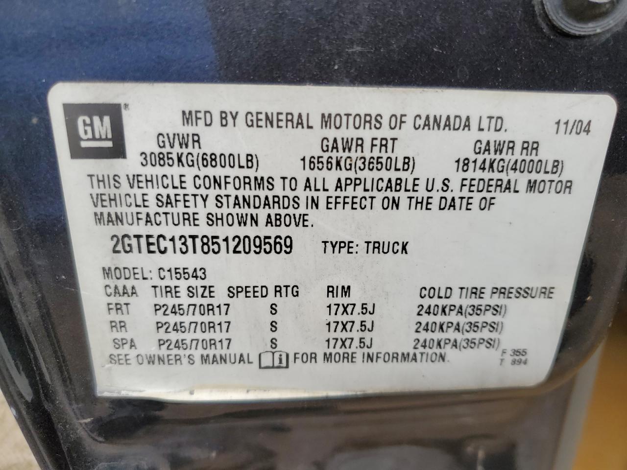 2GTEC13T851209569 2005 GMC New Sierra C1500