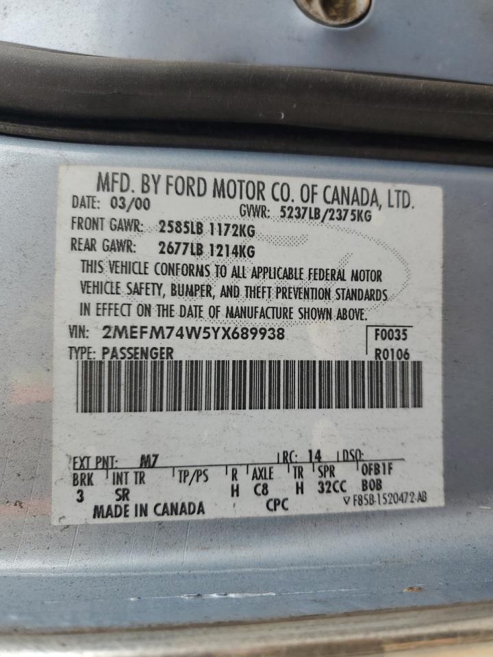 2MEFM74W5YX689938 2000 Mercury Grand Marquis Gs