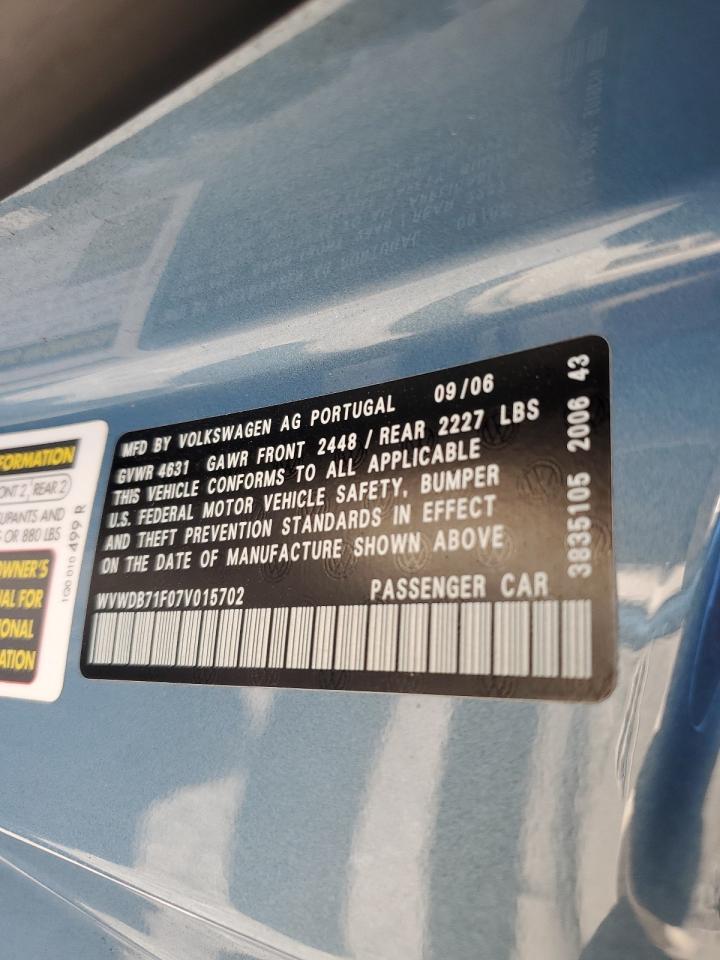 WVWDB71F07V015702 2007 Volkswagen Eos 3.2L Sport