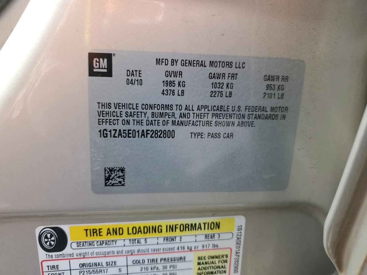 1G1ZA5E01AF282800 2010 Chevrolet Malibu Ls