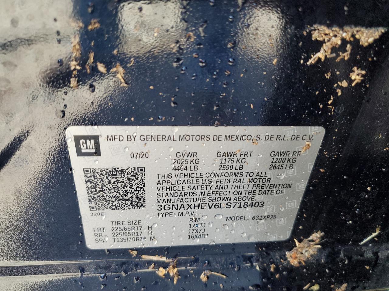 3GNAXHEV6LS718403 2020 Chevrolet Equinox Ls