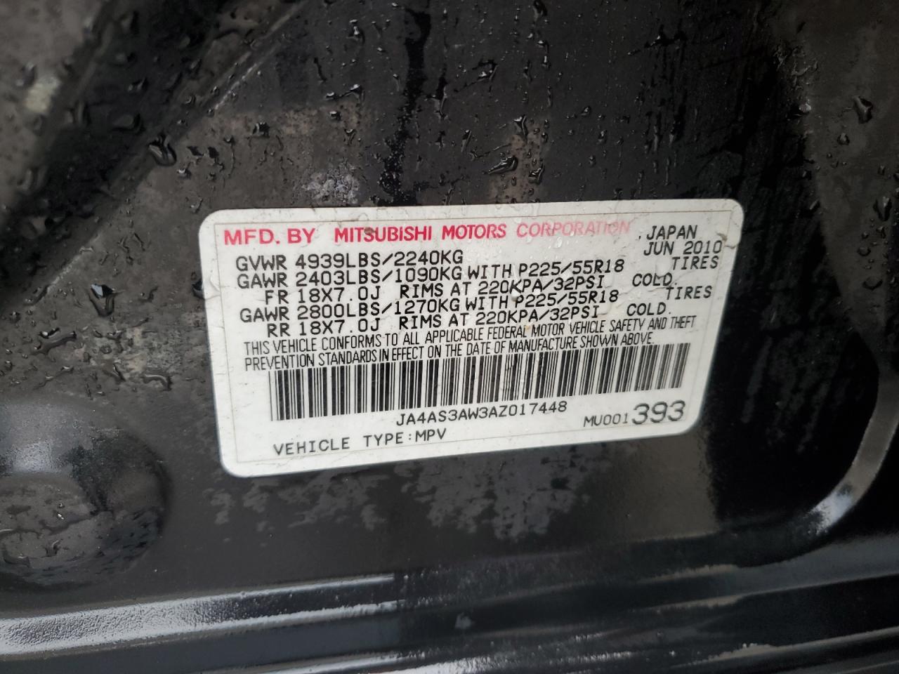 JA4AS3AW3AZ017448 2010 Mitsubishi Outlander Se