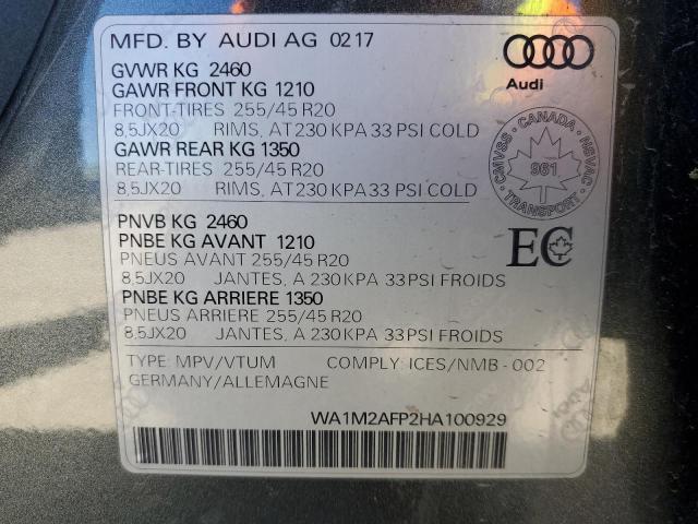 2017 Audi Q5 Premium Plus VIN: WA1M2AFP2HA100929 Lot: 58131254