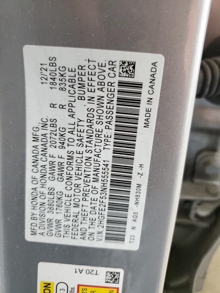 2HGFE2F53NH555541 2022 Honda Civic Sport