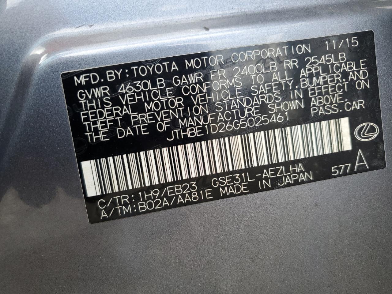 JTHBE1D26G5025461 2016 Lexus Is 350