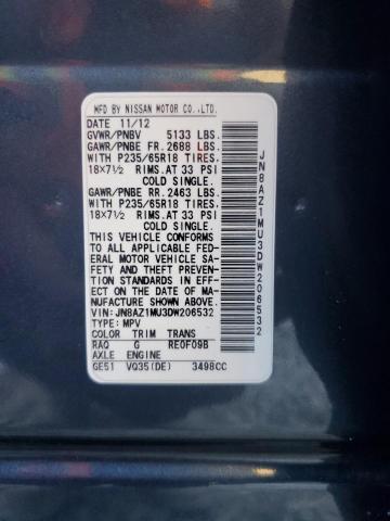 2013 Nissan Murano S VIN: JN8AZ1MU3DW206532 Lot: 59549474