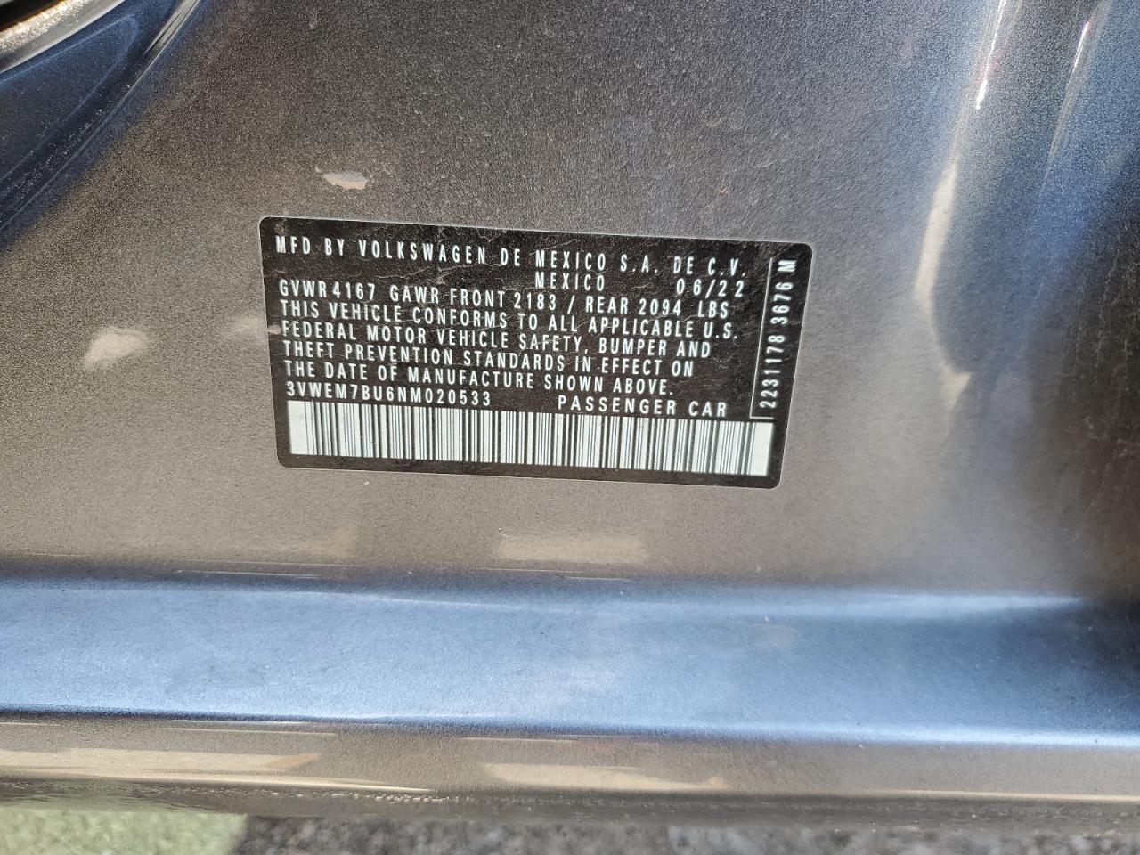 3VWEM7BU6NM020533 2022 Volkswagen Jetta Se