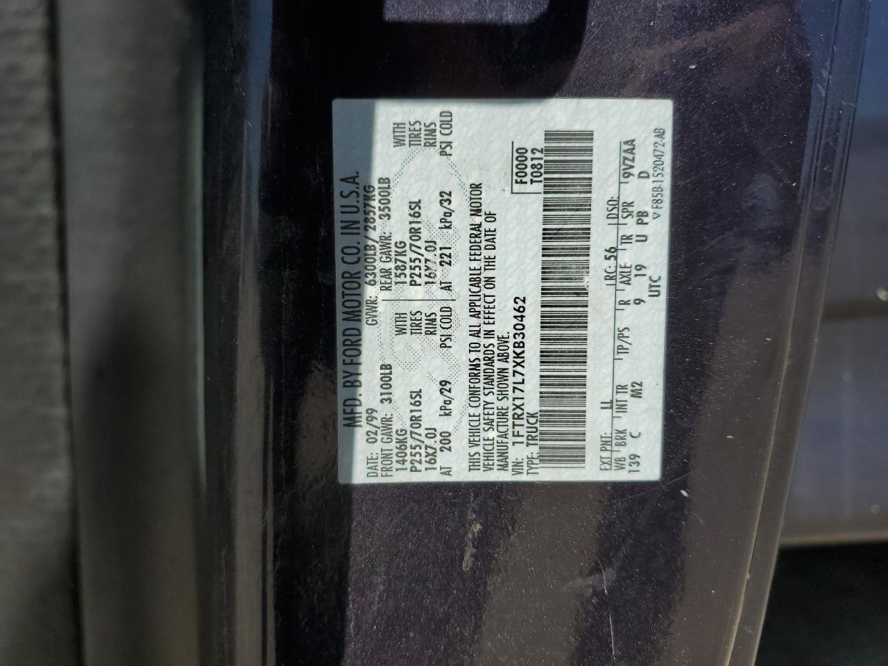 1FTRX17L7XKB30462 1999 Ford F150