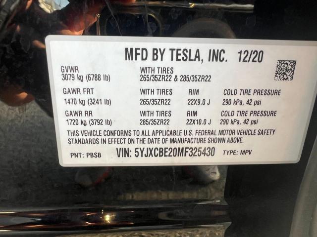 2021 Tesla Model X VIN: 5YJXCBE20MF325430 Lot: 60175934