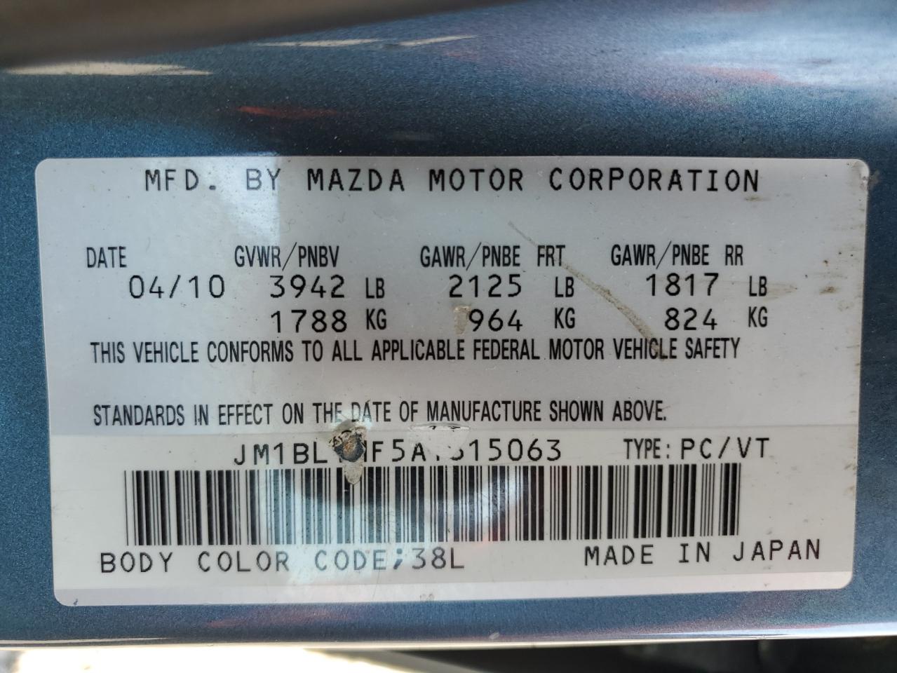 JM1BL1HF5A1315063 2010 Mazda 3 I