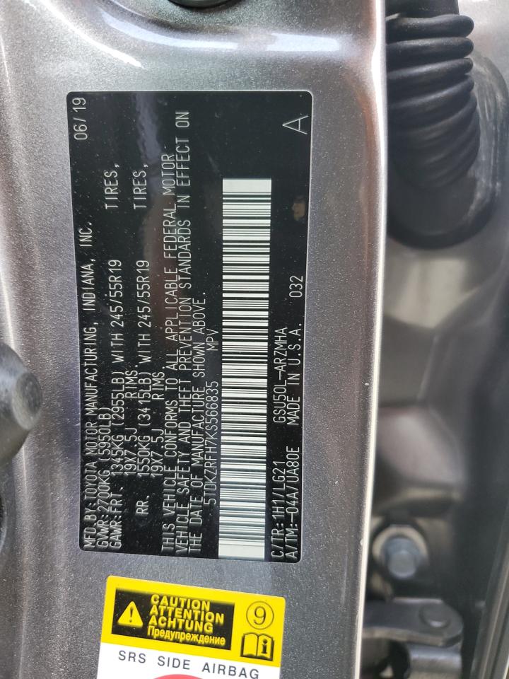 5TDKZRFH7KS566835 2019 Toyota Highlander Se