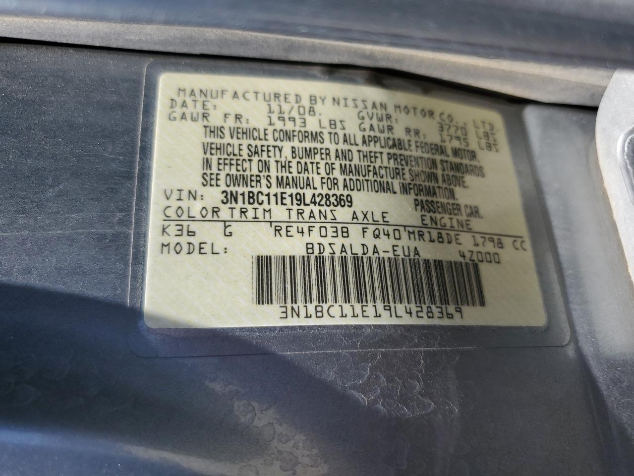 3N1BC11E19L428369 2009 Nissan Versa S