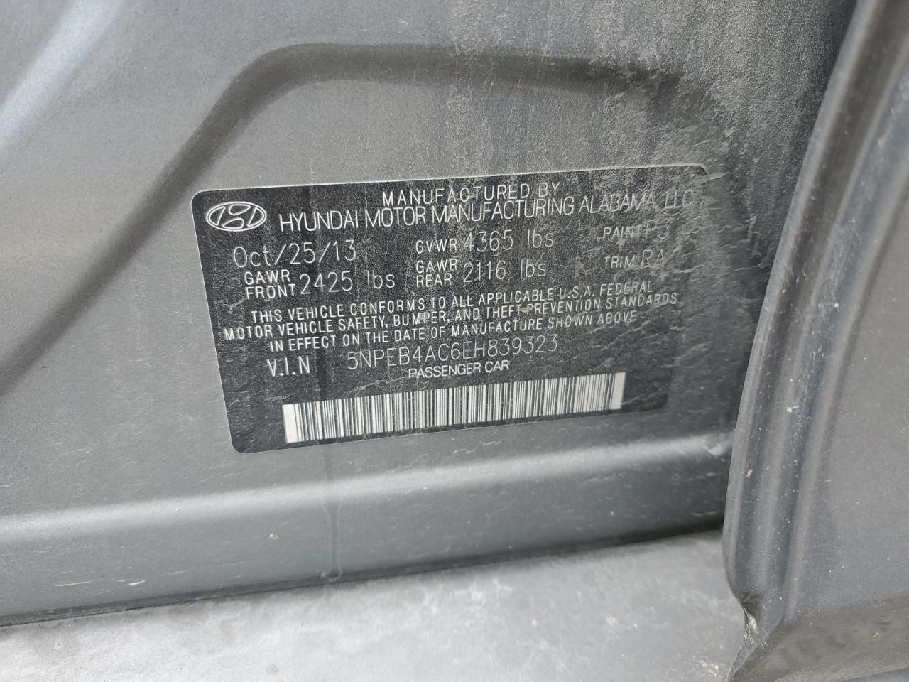 5NPEB4AC6EH839323 2014 Hyundai Sonata Gls