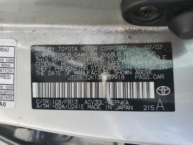 2003 Toyota Camry Le VIN: JTDBE32K130237918 Lot: 58456984