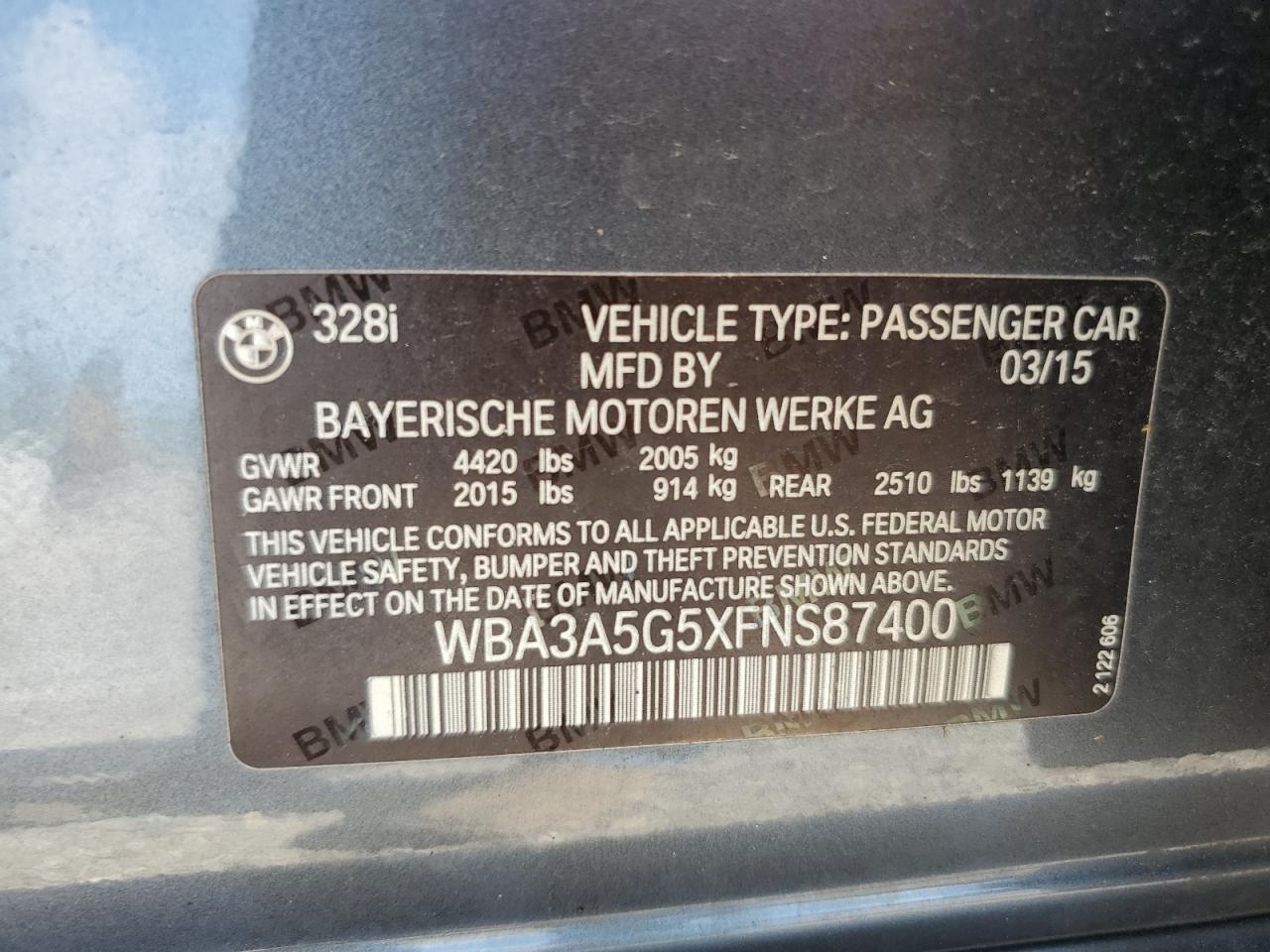 WBA3A5G5XFNS87400 2015 BMW 328 I