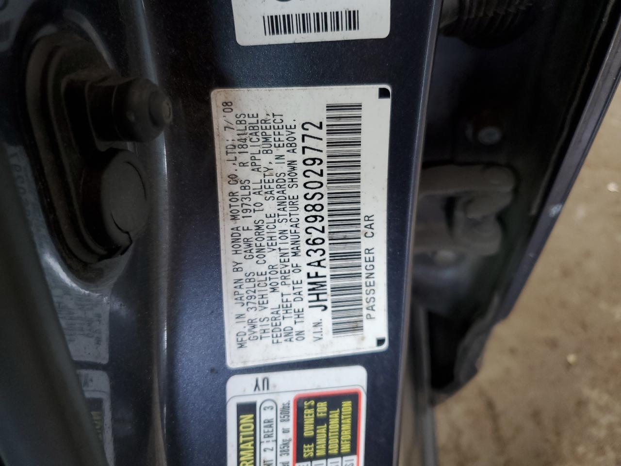 JHMFA36298S029772 2008 Honda Civic Hybrid