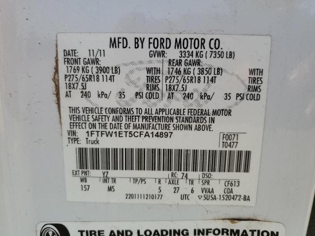2012 Ford F150 Supercrew VIN: 1FTFW1ET5CFA14897 Lot: 59184514