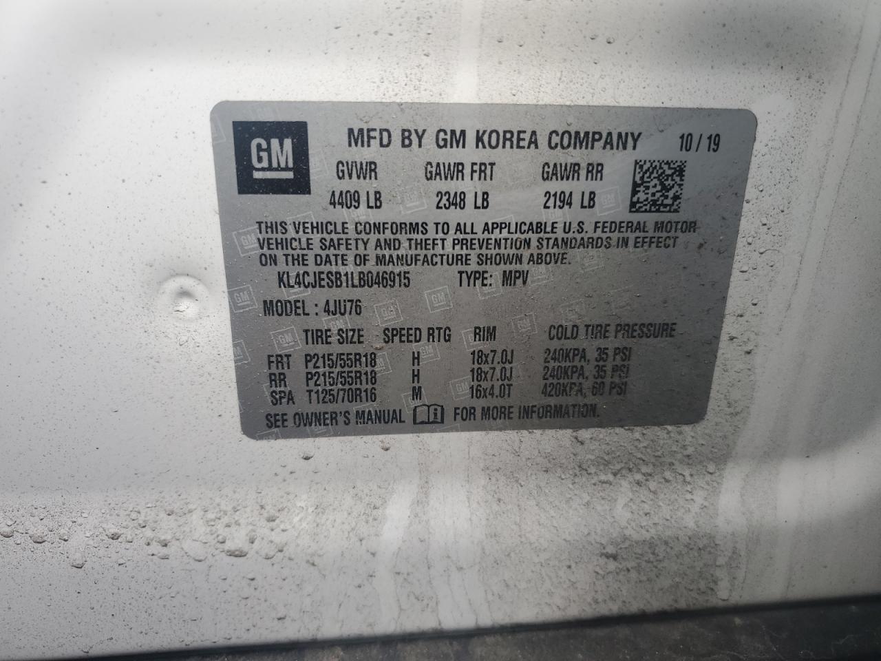 KL4CJESB1LB046915 2020 Buick Encore Preferred