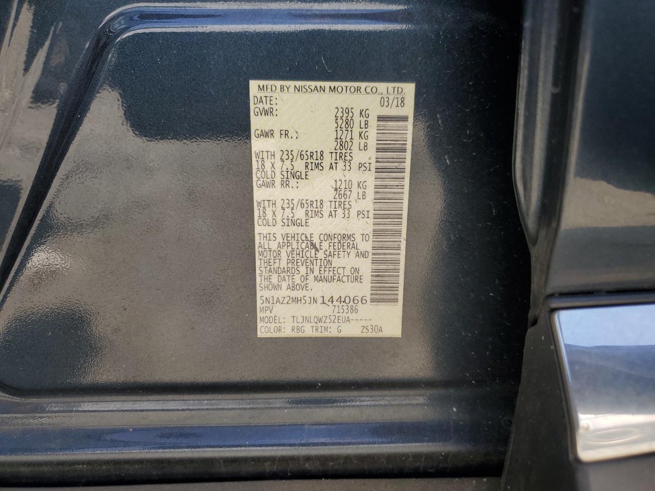 5N1AZ2MH5JN144066 2018 Nissan Murano S