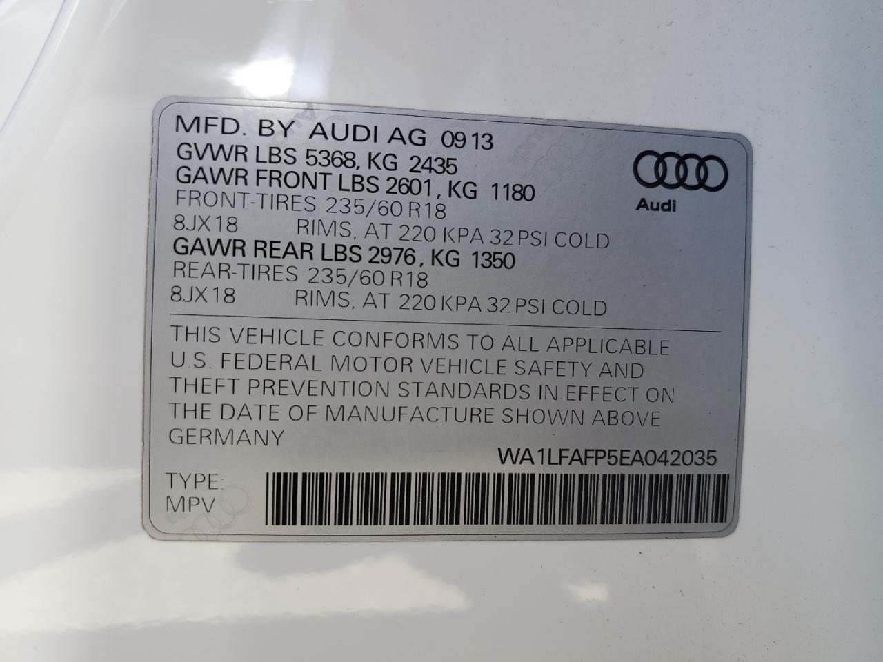 WA1LFAFP5EA042035 2014 Audi Q5 Premium Plus